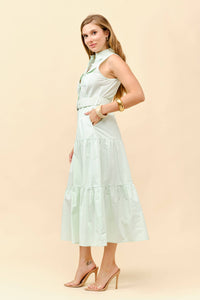Tiered Belted Midi Dress - Mint