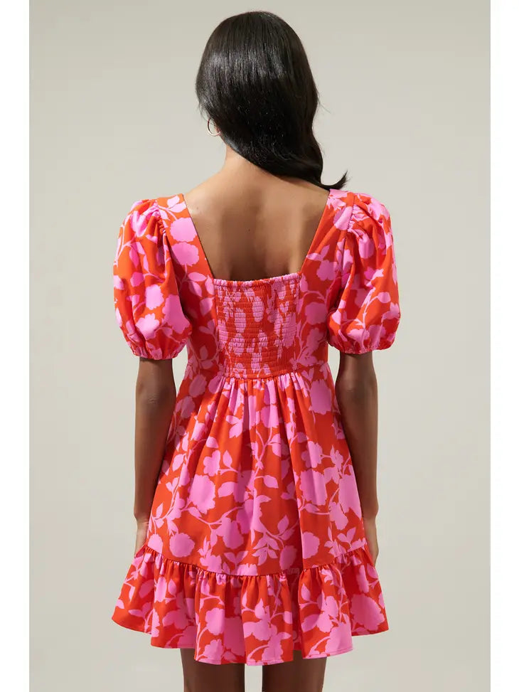 Sweetheart Pink and Red Floral Mini Dress