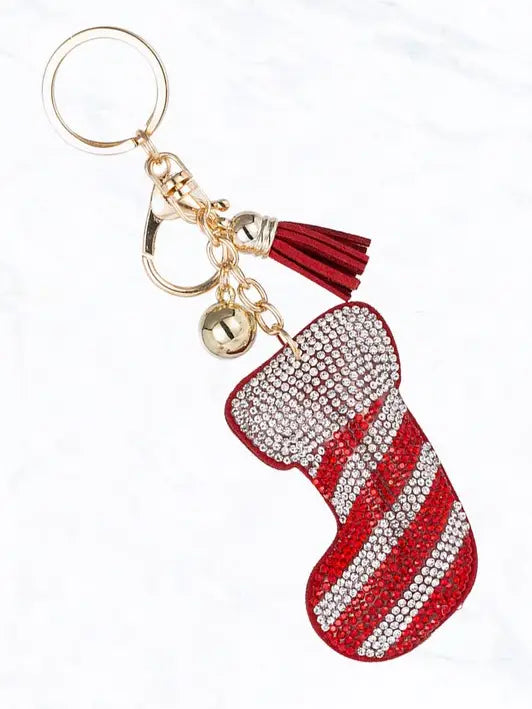 Christmas Stocking Rhinestone Keychain