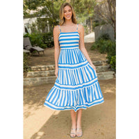 Striped Tiered Midi Dress - Blue