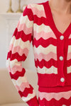 Striped Knit Cropped Cardigan - Red