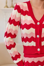 Striped Knit Cropped Cardigan - Red