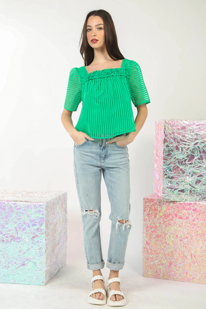 Organza Stripe Blouse Top - Green