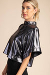Metallic Mock Neck Top - Silver