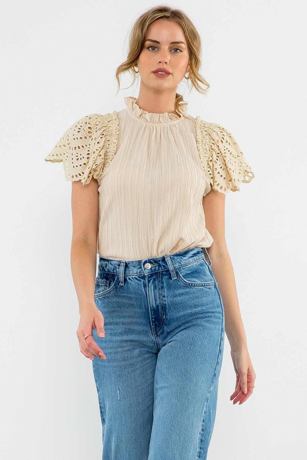 Eyelet Sleeve Blouse - Cream