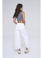 Distressed High Rise Cropped Jeans - White