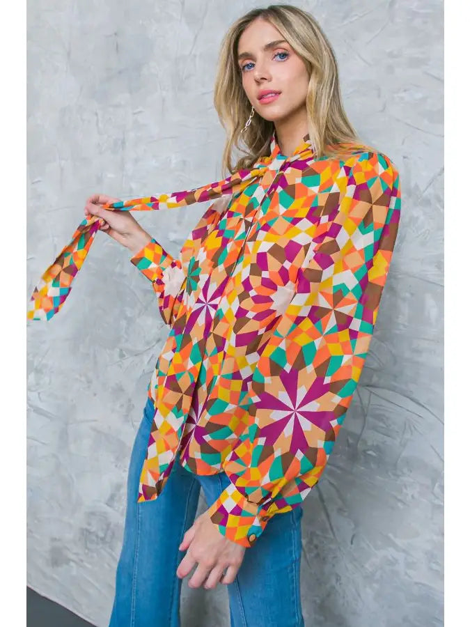 Printed Woven Long Sleeve Blouse