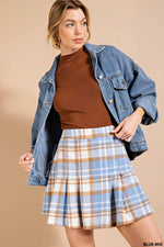 Plaid Pleated Mini Skirt - Blue