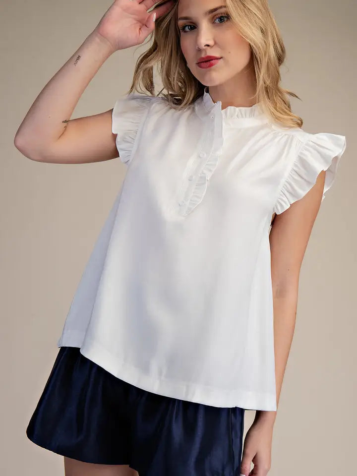 Ruffle Button Up Blouse - White