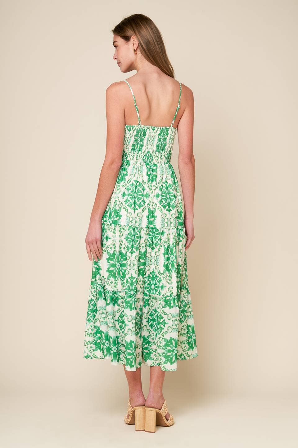 Woven Printed Midi Dress - Ivory/Green