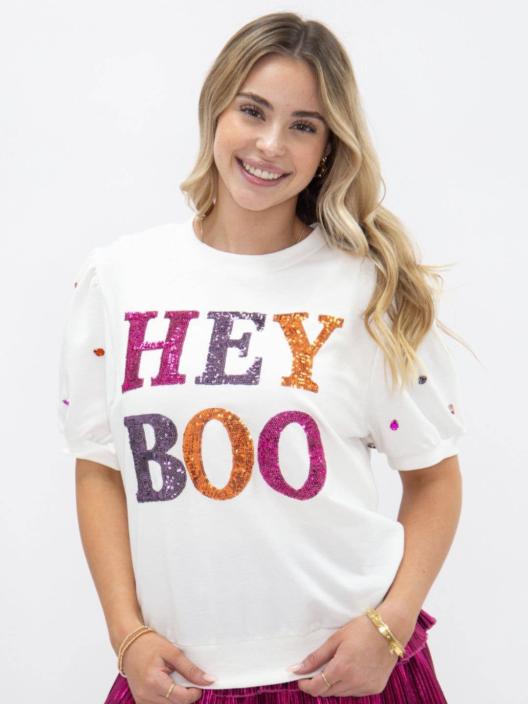 Sequin 'Hey Boo' Puff Sleeve Top