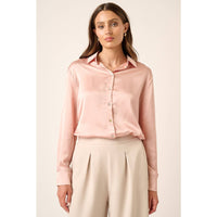 Satin Button Up Blouse - Blush