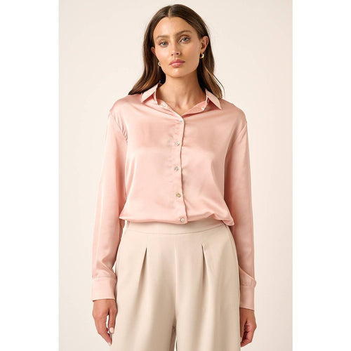 Satin Button Up Blouse - Blush