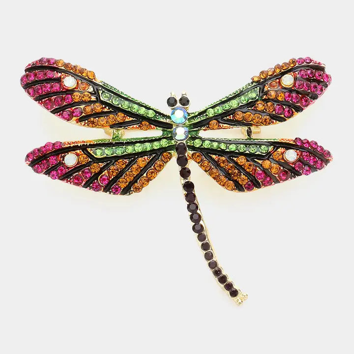 Dragonfly Rhinestone Brooch - Green