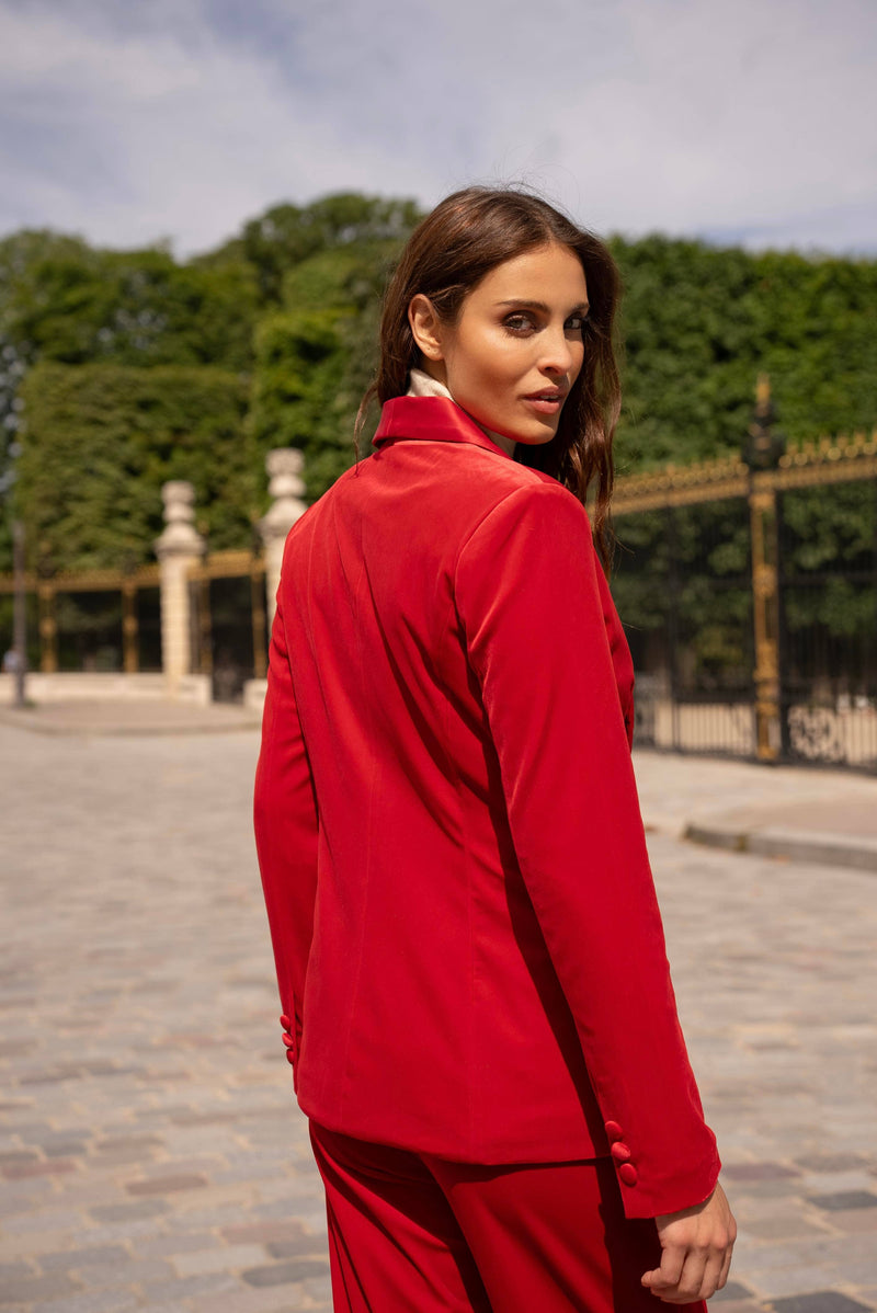 Natasha Velvet Fitted Blazer - Red