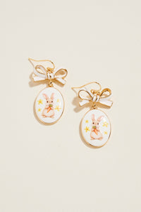Oval Rabbit Earrings - White
