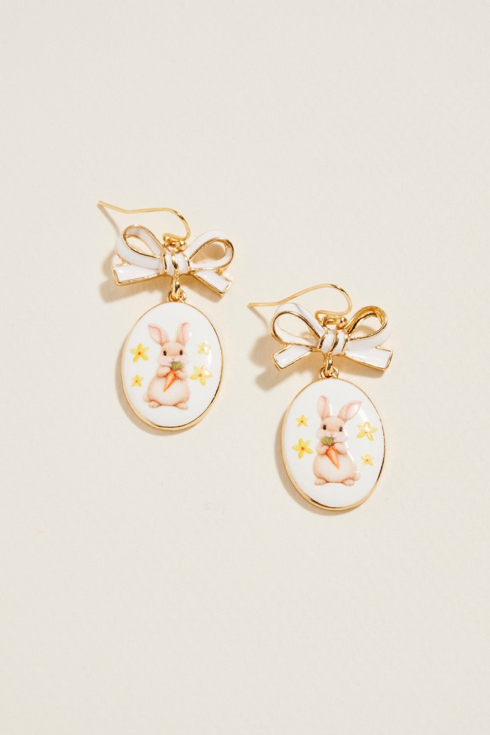Oval Rabbit Earrings - White