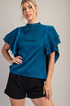 Satin Ruffle Top - Teal