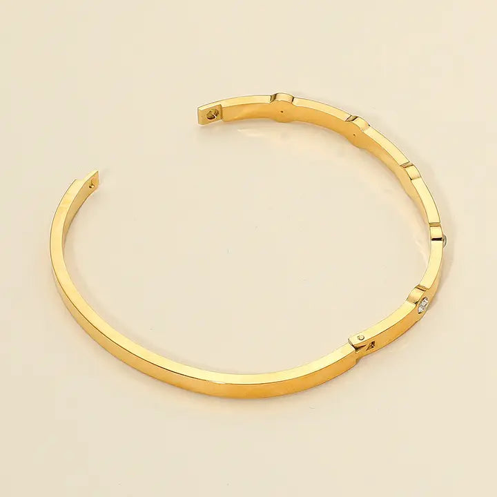 Stone Paved Cuff Bracelet - Gold