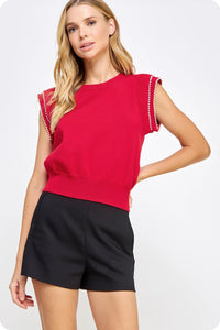 Knit Pearl Top - True Red