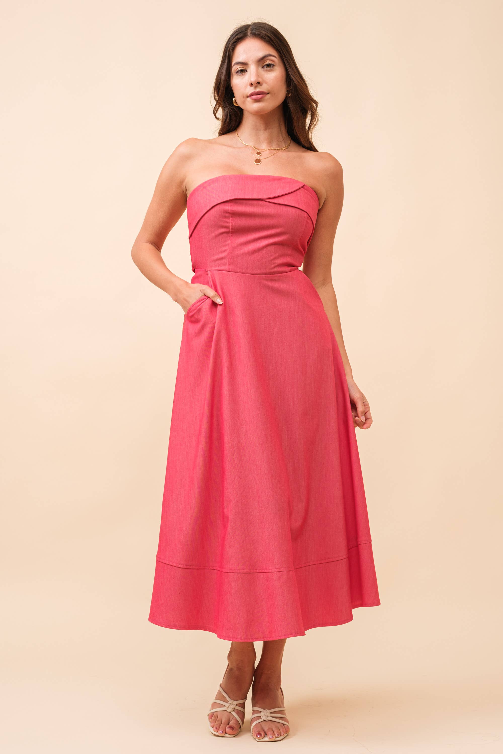 Strapless Midi Dress - Red