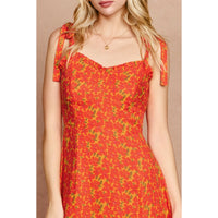 Floral Sweetheart Midi Dress - Orange