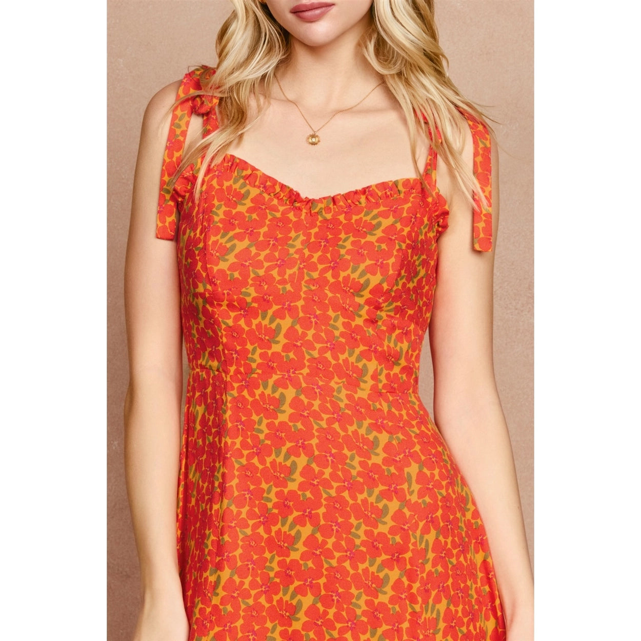 Floral Sweetheart Midi Dress - Orange
