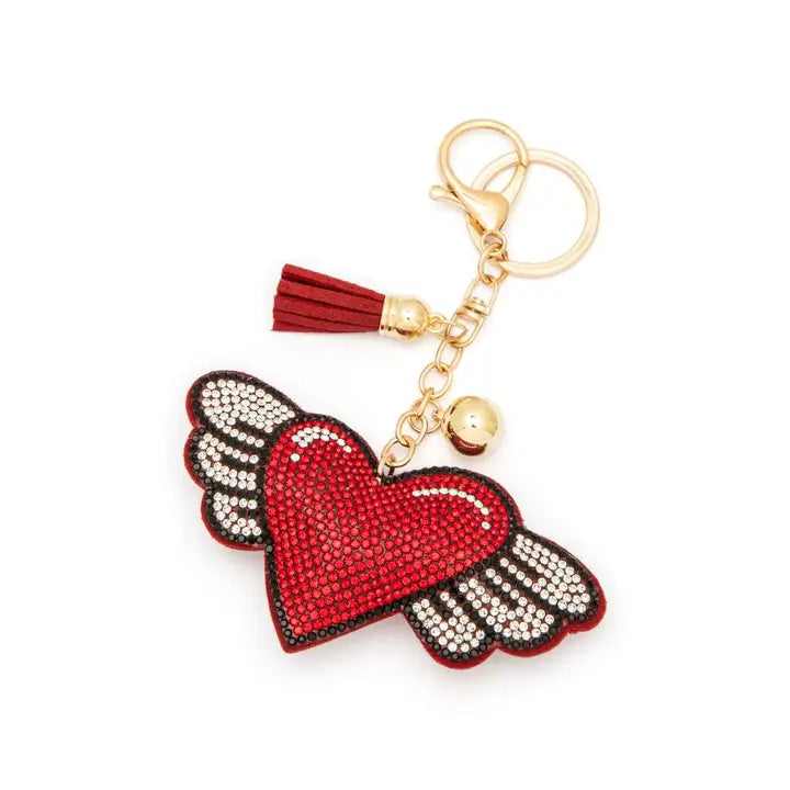 Winged Heart Rhinestone Keychain