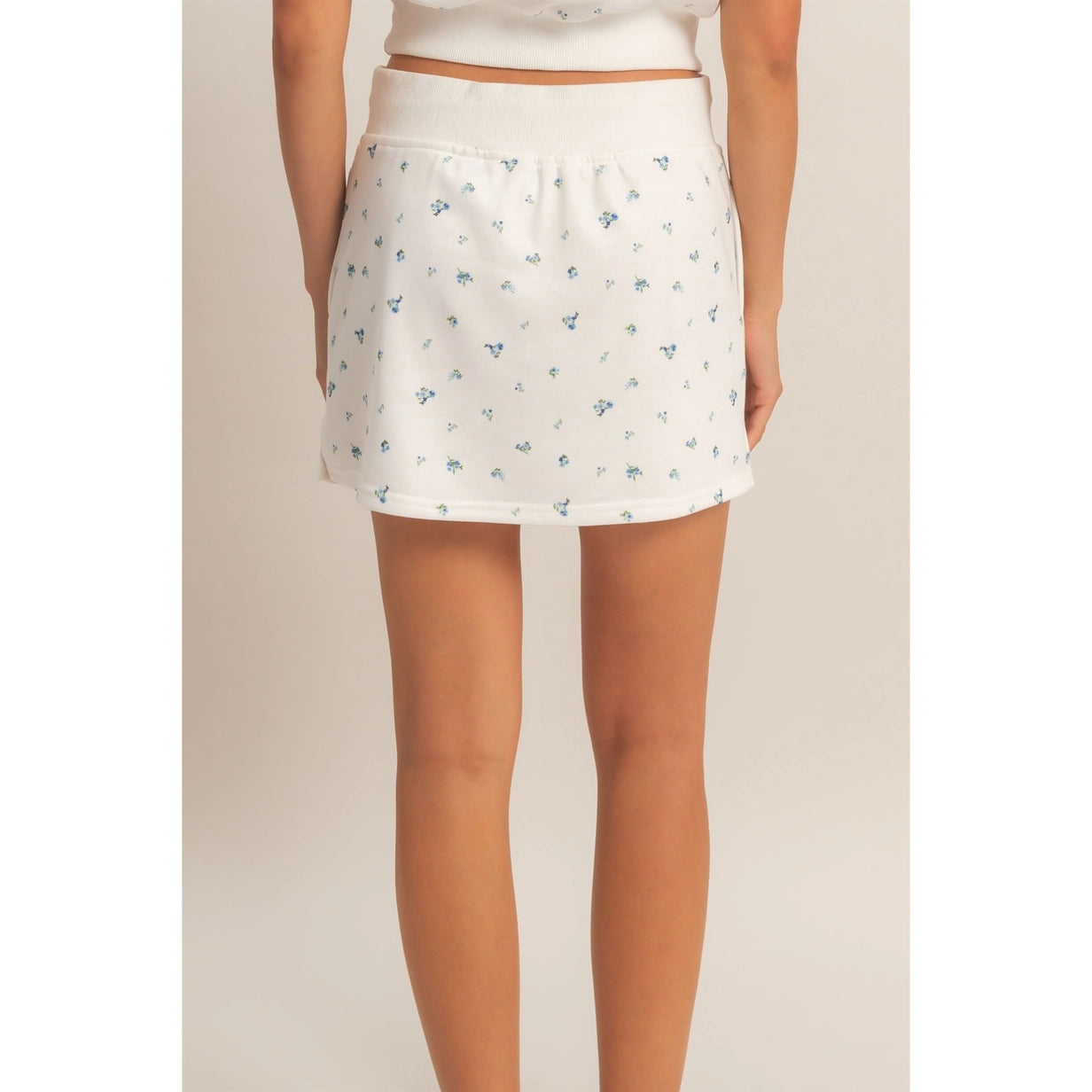 Floral Mini Skirt - White/Blue
