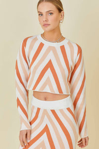 Cropped Color Block Knit Top - Rust