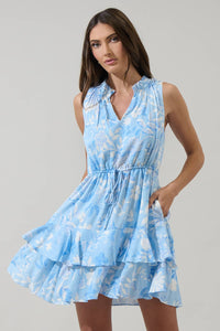 Floral Ruffle Mini Dress - Blue