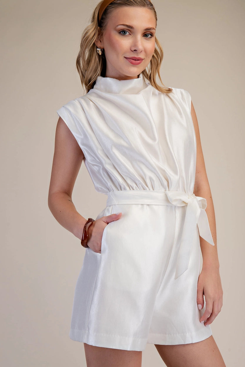Cowl Neck Romper - White