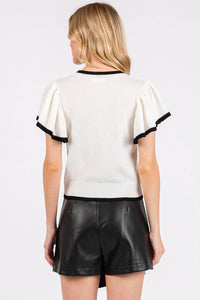 Ruffle Knit Sweater Top - Ivory