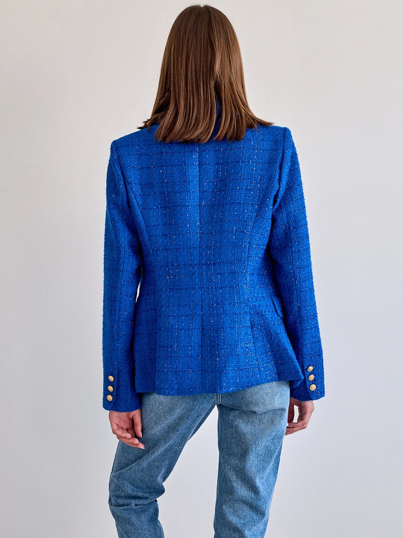 Natasha Tweed Fitted Blazer - Royal Blue