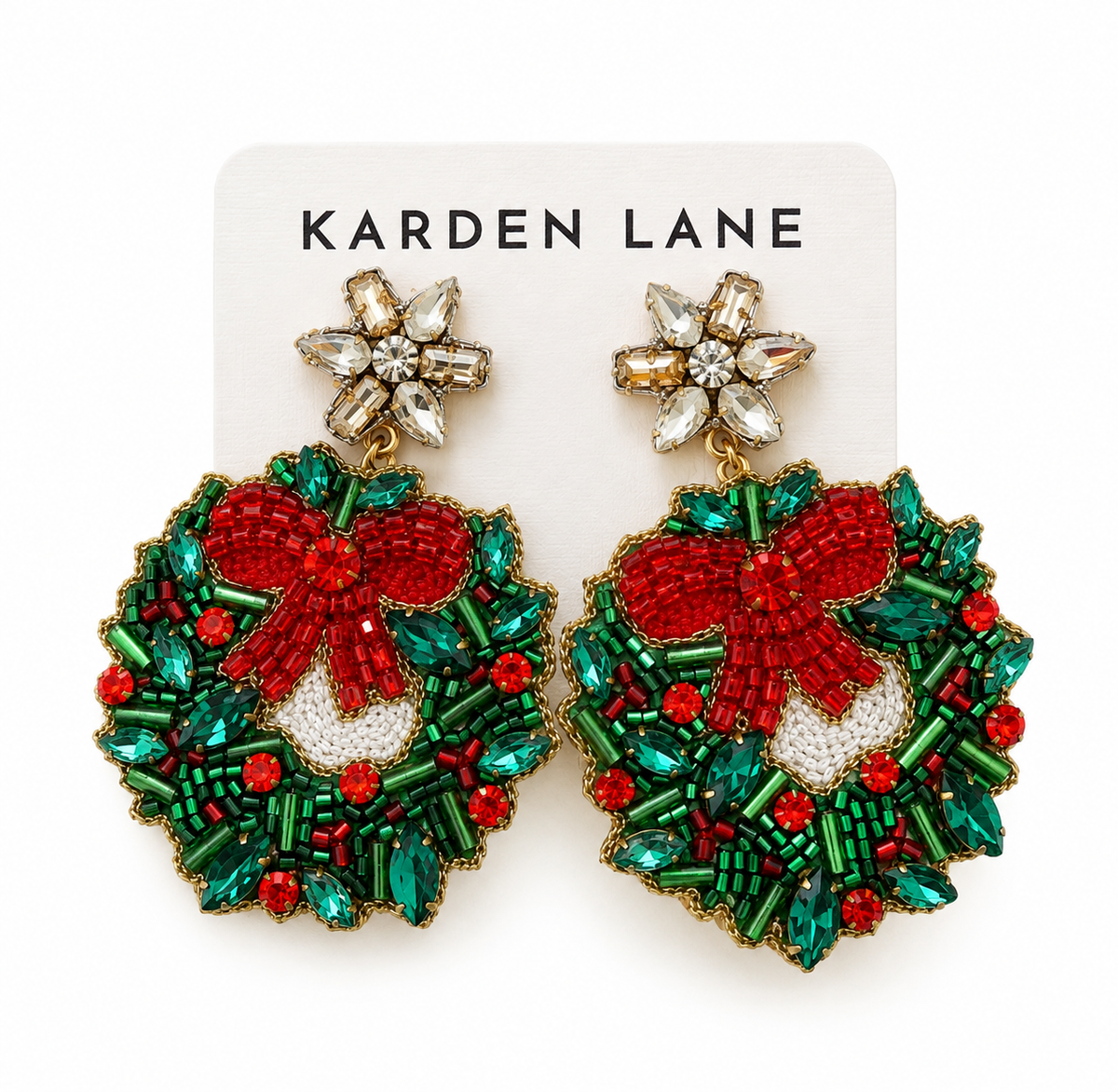 Wreath Beaded Earrings - Green