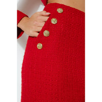 Natasha Tweed Midi Skirt - Red