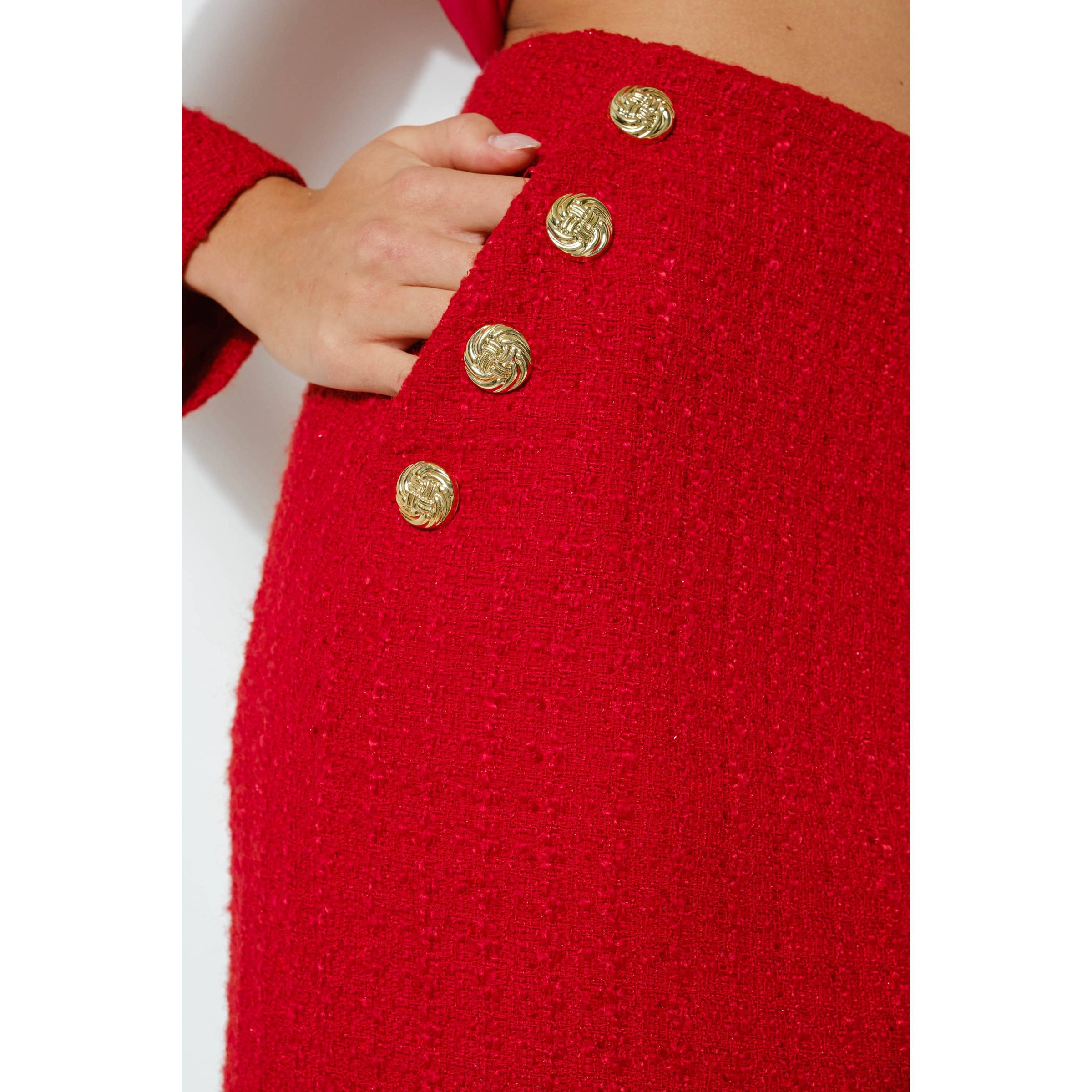 Natasha Tweed Midi Skirt - Red