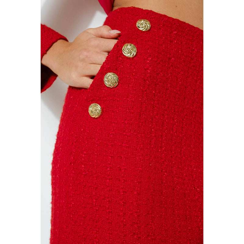Natasha Tweed Midi Skirt - Red