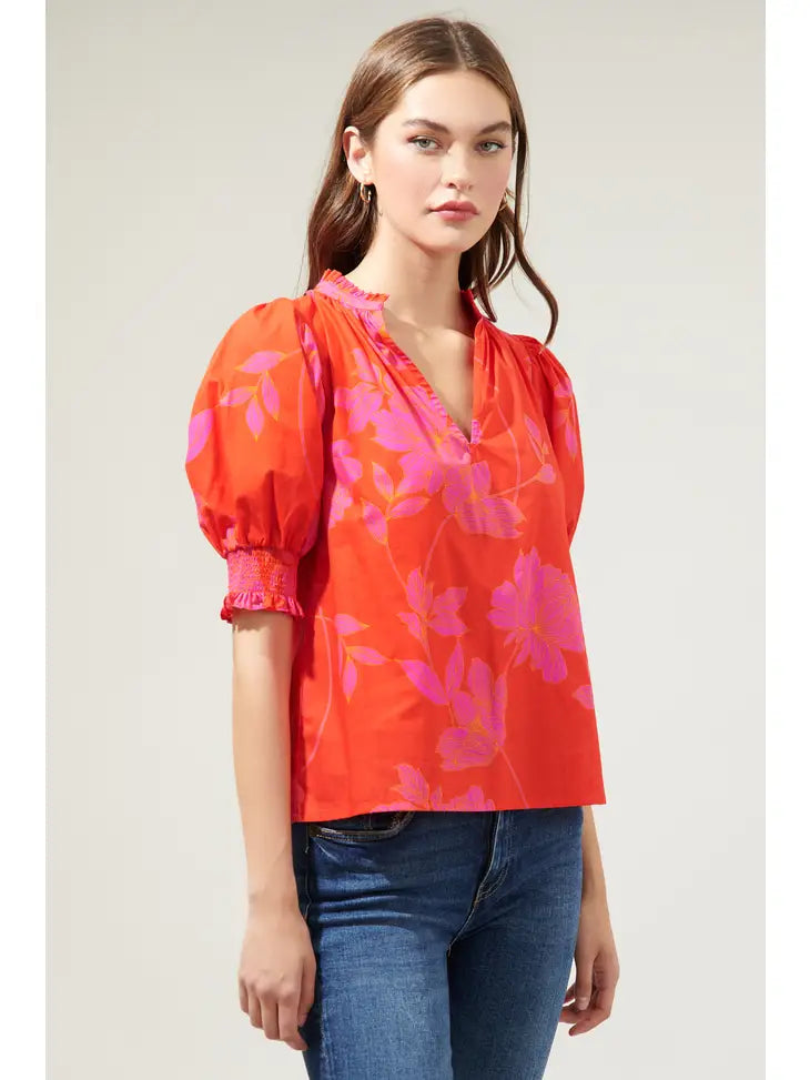 Millie Pink and Red Floral Blouse