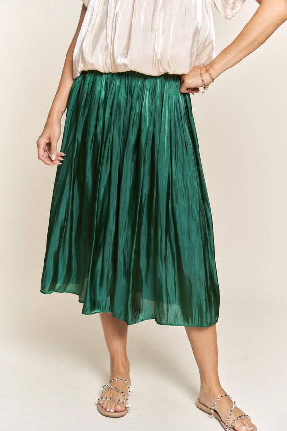 Emerald Pleated Midi Skirt