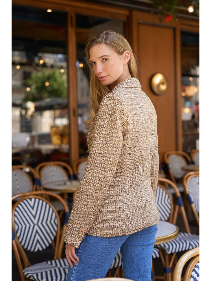 Natasha Tweed Fitted Blazer - Gold