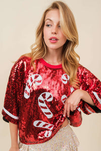 Candy cane sequin Crop Top