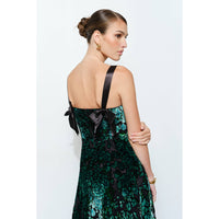 Velvet Floral Maxi Dress - Green