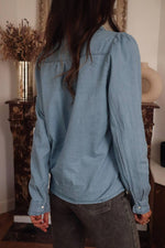 Chambray Collar Buttoned Blouse - Denim