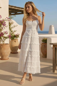Eyelet Tiered Mini Dress - White