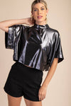 Metallic Mock Neck Top - Silver