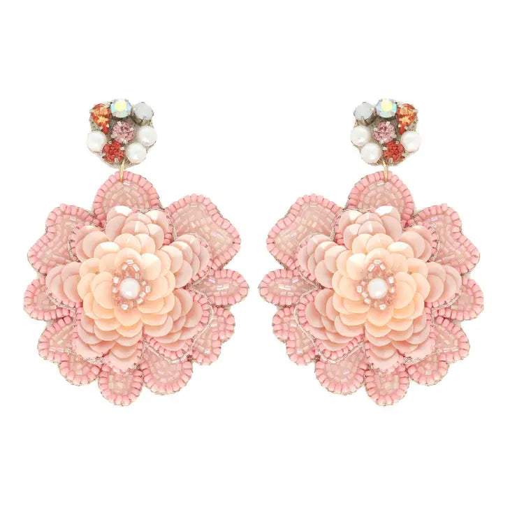 In Bloom Beaded Earrings - Pink