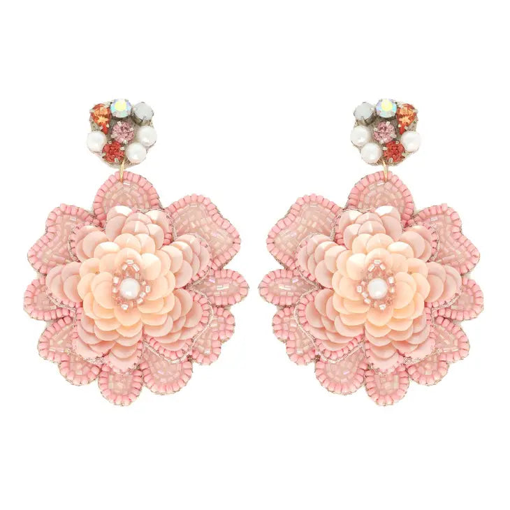 In Bloom Beaded Earrings - Pink