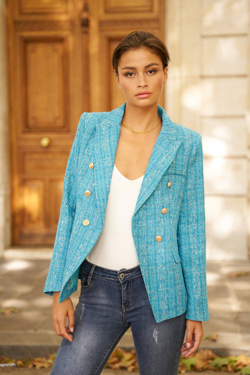 Tweed Blazer Jacket - Blue