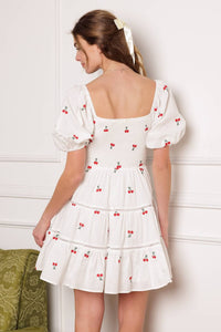 Cherry Mini Dress - White
